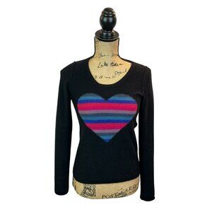 Sonia Rykiel Sutton Studio Black Sweater W/ Striped Heart 100% Cashmere Women M